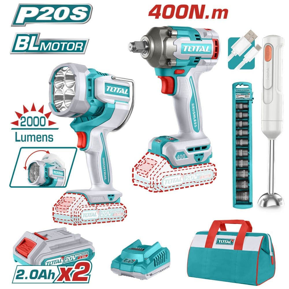 Llave de impacto con cubos y linterna total